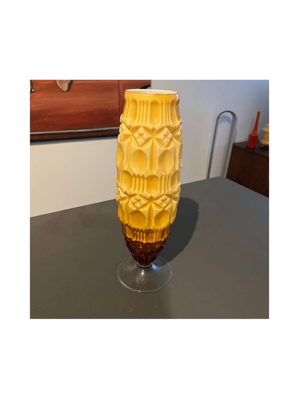 Italian Empoli Cased Glass Vintage 'Tiki' Vase - Picture 2 of 8